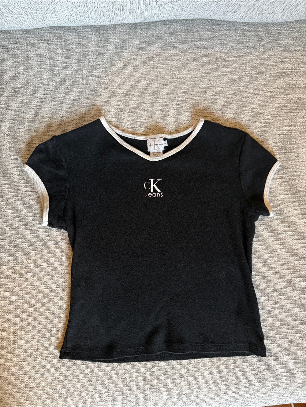 Vintage Calvin Klein Jeans CK Black Ringer Baby Tee Y2K 90s Size S
